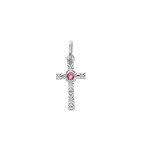 Pendentif en argent rhodi� croix diamant�e �toile oxyde rose