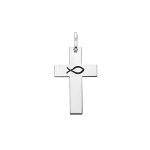 Pendentif en argent rhodi croix avec gravure ichthus symbole du poisson
