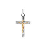 Pendentif en argent rhodi� et dor� j�sus christ sur croix diamant� 34mm x 20mm