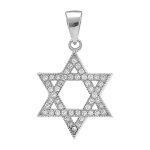 Pendentif en argent rhodi� �toile de david sertie d'oxydes blancs - 14. 5mm x 23mm