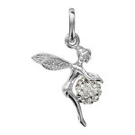 Pendentif en argent rhodi fe qui tient 1 boule en rsine et strass blancs