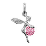 Pendentif en argent rhodi fe qui tient 1 boule en rsine et strass roses