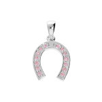 Pendentif en argent rhodi fer  cheval pav d'oxydes roses