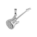 Pendentif en argent rhodié guitare rock avec oxydes blancs sertis - longueur 35mm Pendentif en argent rhodié guitare rock avec oxydes blancs sertis - longueur 35mm