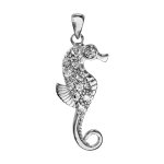 Pendentif en argent rhodi� hippocampe orn� d'oxydes blancs sertis
