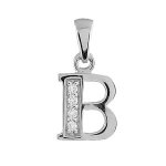 Pendentif en argent rhodi lettre b orne d'oxydes blancs sur une partie