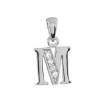 Pendentif en argent rhodi lettre m orne d'oxydes blancs sur une partie