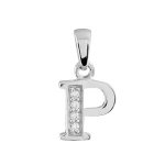Pendentif en argent rhodié lettre p ornée d'oxydes blancs sur une partie Pendentif en argent rhodié lettre p ornée d'oxydes blancs sur une partie