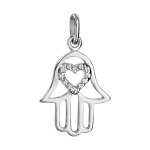 Pendentif en argent rhodi main de fatma suspendue avec coeur en oxydes blancs sertis  l'intrieur