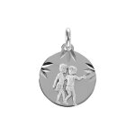 Pendentif argent rhodi� m�daille 15mm diamant�e zodiaque gemeaux