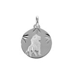 Pendentif en argent rhodi� m�daille 15mm diamant�e zodiaque lion
