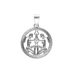 Pendentif en argent rhodi� m�daille 15mm stri�e zodiaque gemeaux decoup�
