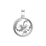 Pendentif en argent rhodi mdaille 15mm strie zodiaque scorpion decoup