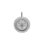 Pendentif en argent rhodi� m�daille 15mm zodiaque lion