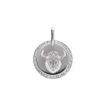 Pendentif en argent rhodi mdaille 15mm zodiaque taureau