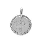 Pendentif en argent rhodié médaille 16mm avec arbre de vie contour diamanté Pendentif en argent rhodié médaille 16mm avec arbre de vie contour diamanté