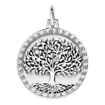 Pendentif en argent rhodié médaille de 20mm avec arbre de vie et oxydes blancs Pendentif en argent rhodié médaille de 20mm avec arbre de vie et oxydes blancs