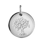 Pendentif en argent rhodi mdaille avec arbre de vie grav - diamtre 15mm
