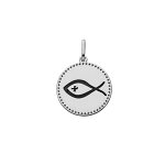Pendentif en argent rhodi mdaille religieuse gravure ichthus symbole du poisson