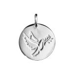 Pendentif en argent rhodié médaille ronde avec 1 colombe Pendentif en argent rhodié médaille ronde avec 1 colombe