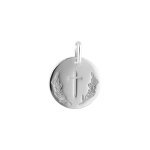 Pendentif argent rhodi� m�daille ronde 15mm avec croix et rameau