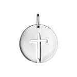 Pendentif en argent rhodié médaille ronde avec croix ajourée Pendentif en argent rhodié médaille ronde avec croix ajourée