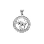 Pendentif en argent rhodi mdaille zodiaque taureau