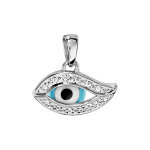 Pendentif en argent rhodi oeil de la chance bleu avec tour orn d'oxydes blancs