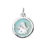 Pendentif en argent rhodi ovale ange sur fond bleu ciel