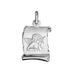Pendentif en argent rhodi parchemin avec ange en relief