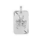 Pendentif en argent rhodi� plaque g. i diamant� �toil� zodiaque g�meaux