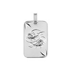 Pendentif en argent rhodi� plaque g. i diamant� �toil� zodiaque poissons