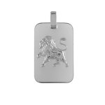 Pendentif en argent rhodi plaque g. i. rectangulaire arrondie zodiaque lion