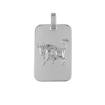Pendentif en argent rhodi plaque g. i. rectangulaire arrondie zodiaque taureau