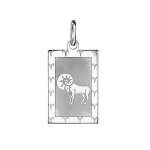 Pendentif en argent rhodi plaque g. i. rectangulaire zodiaque blier mat et brillant