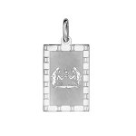 Pendentif en argent rhodi� plaque g. i. rectangulaire zodiaque g�meaux mat et brillant
