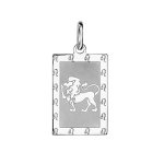 Pendentif en argent rhodi� plaque g. i. rectangulaire zodiaque lion mat et brillant