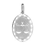 Pendentif en argent rhodi plaque ovale zodiaque balance mat et brillant