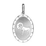Pendentif en argent rhodi plaque ovale zodiaque blier mat et brillant