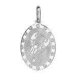 Pendentif en argent rhodi plaque ovale zodiaque cancer mat et brillant