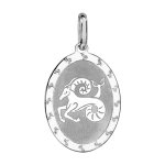 Pendentif en argent rhodi plaque ovale zodiaque capricorne mat et brillant
