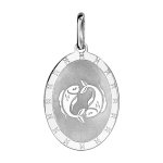 Pendentif en argent rhodi plaque ovale zodiaque poissons mat et brillant
