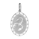 Pendentif en argent rhodi plaque ovale zodiaque scorpion mat et brillant