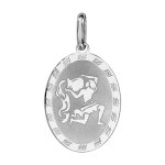 Pendentif en argent rhodi plaque ovale zodiaque verseau mat et brillant