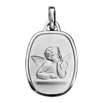 Pendentif en argent rhodi rectangle arrondi avec ange en relief