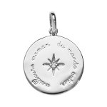 Pendentif en argent rhodi� rond avec inscription  meilleure maman du monde entier  et e�toile en oxyde ...