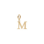 Pendentif charms en argent et dorure jaune initiale lettre m sur fermoir anneau ressort