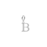 Pendentif charms en argent rhodi initiale lettre b sur fermoir anneau ressort