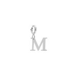 Pendentif charms en argent rhodi initiale lettre m sur fermoir anneau ressort