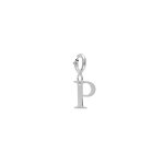 Pendentif charms en argent rhodié initiale lettre p sur fermoir anneau ressort Pendentif charms en argent rhodié initiale lettre p sur fermoir anneau ressort